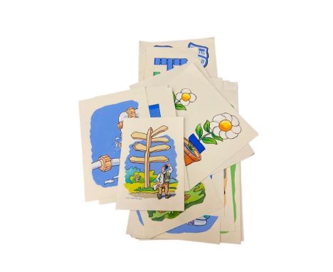John Coatsworth : Nineteen original watercolour sketch drawings, each approximately 25 cm x 30 cm to 70 cm x 29 cm (19)