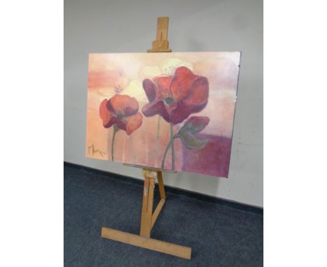 A Windsor and Newton artist's easel together with a wall canvas - Peonies 