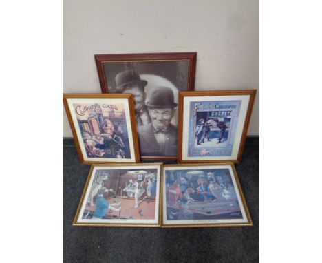 An S Coffield print - Laurel and Hardy, framed, together with two Arthur Sarnoff prints - Hey one leg on the floor and The sc