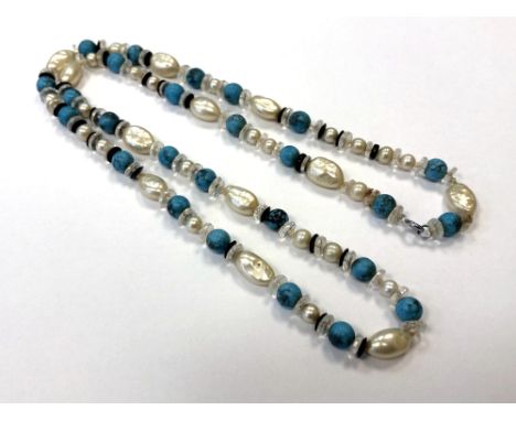 A pearl, turquoise and crystal necklace