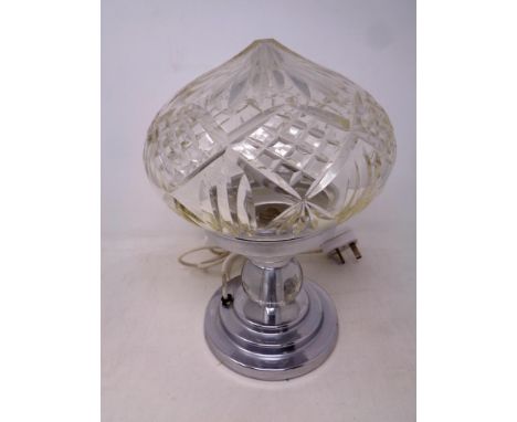 A twentieth century chrome table lamp with cut glass shade 