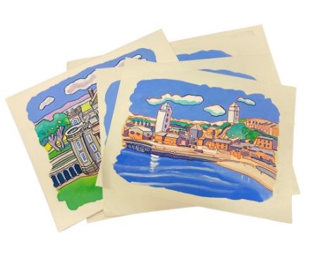 John Coatsworth : Ten original watercolour sketch drawings, each approximately 25 cm x 30 cm to 35 cm x 35 cm (10)
