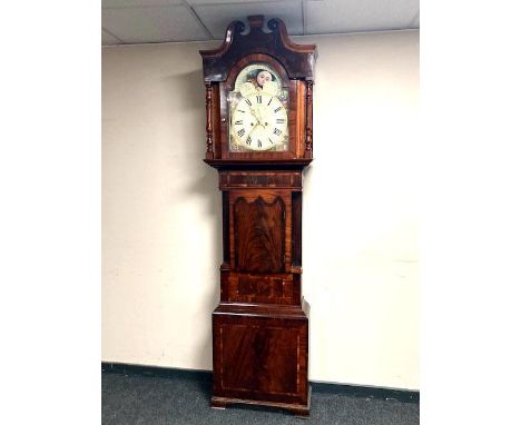 A nineteenth century longcase clock by Slator Burton, with painted moonphase dial, dial width 36 cm, with pendulum and two we