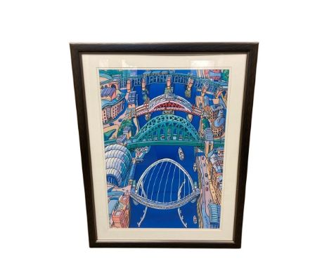 After John Coatsworth : Bridges of Newcastle upon Tyne, colour print, 58 cm x 84 cm, framed.