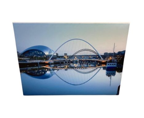Contemporary photographic print on canvas - Millenium Bridge, Gateshead and Newcastle, 100 cm x 75 cm.