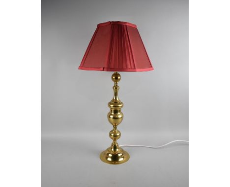 A Modern Brass Table Lamp and Shade, Overall Height 60cms 