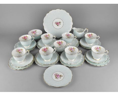 An Aynsley Tea Set Decorated with Rose Spray on Blue Ground to Comprise  Nine Cups, Nine Side Plates, Eight Saucers, Cake Pla