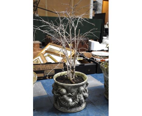 A Reconstituted Stone Garden Planter Decorated with Classical Cherub Swag Frieze, 22cm high 