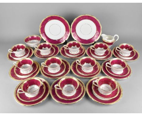 A Grosvenor China 'Ye Olde English' Pink and Cream Trim Tea Set Enriched with Gilt Highlights and Swags to Comprise Twelve Cu