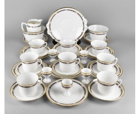 A Tuscan China Black Inset Rose Decorated Trim Decorated Tea Set to Comprise Eight Cups, Eight Saucers, Seven Side Plates, Fi