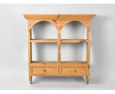 A Modern Pine Wall Hanging Shelf Unit with Two Drawers, 70cms Wide 