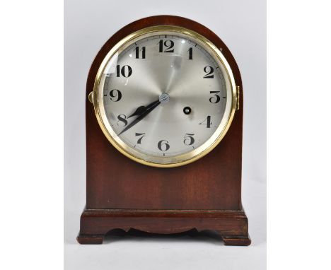 An Edwardian Mahogany Cased Arch Top Mantel Clock with Eight Day Movement, Bracket Feet, 29cms High 
