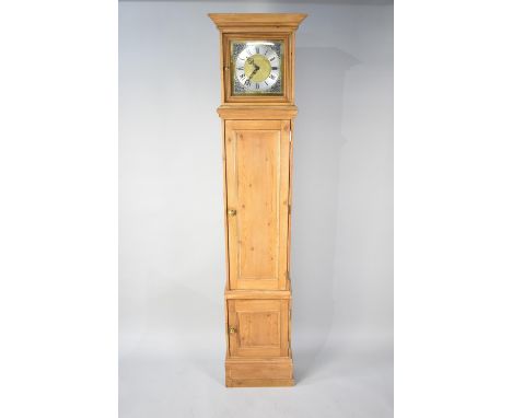 A Modern Tall Pine Longcase Clock with Battery Movement 