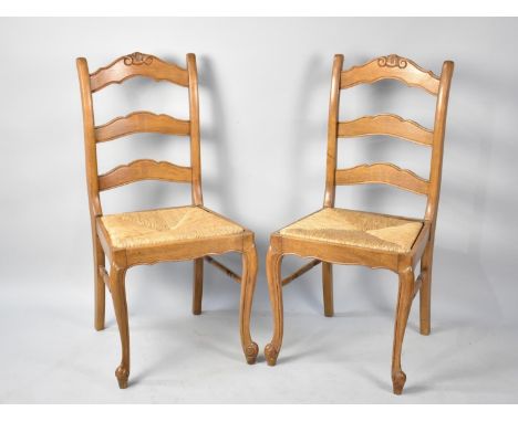 A Set of Six Modern Rush Seated Ladder Back Dining Chairs 