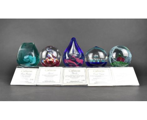 Five Caithness Glass Paperweights to Comprise Ocean Treasure, Myriad, Chorale, Coral Voyager and Galleon, with Boxes, Perspex