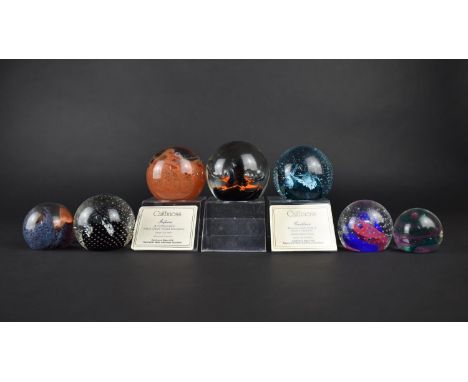 Seven Various Caithness Paperweights to Comprise Inferno, Moonflower, Two Cauldron, Blaze, Reflections and Twirl, Three with 