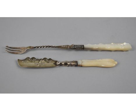 A Victorian Silver Bladed and Mother of Pearl Handled Butter Curling Knife by F J H Thomas, Birmingham Hallmark Together with