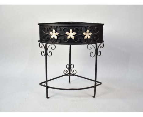A Mid 20th Century Wrought Iron Corner Planter with Scrolled Decoration, 56cms Wide 