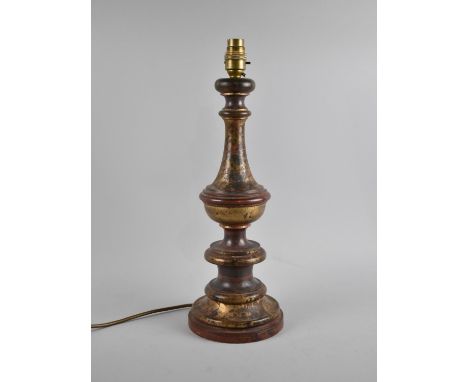 A Modern Gilt Decorated Table Lamp with Circular Base, No Shade, 43cms High 