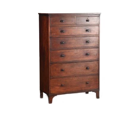 GEORGIAN MAHOGANY CHEST OF TWO SHORT & FIVE LONG DRAWERS WITH TURNED HANDLES. RAISED ON BRACKET FEET.HEIGHT: 63 INCHES. WIDTH