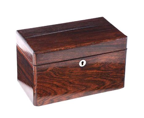 ANTIQUE ROSEWOOD JEWELLERY BOX WITH MOTHER OF PEARL  ESCUTCHEON. HEIGHT: 6 INCHES.WIDTH: 10 INCHES.DEPTH: 5½ INCHES.IN GOOD C