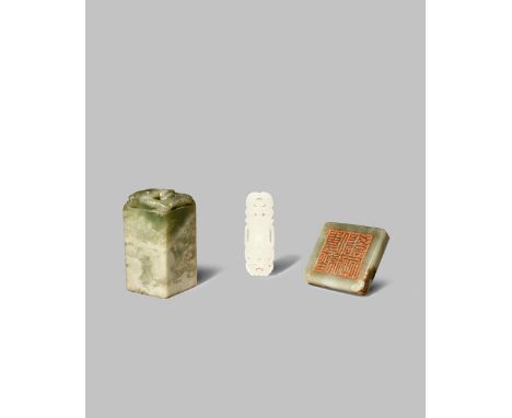 TWO CHINESE JADE SEALS AND A PENDANT (PLEASE NOTE ONE OF THE SEALS IS HARDSTONE AND NOT JADE )QING DYNASTY One seal with a ch