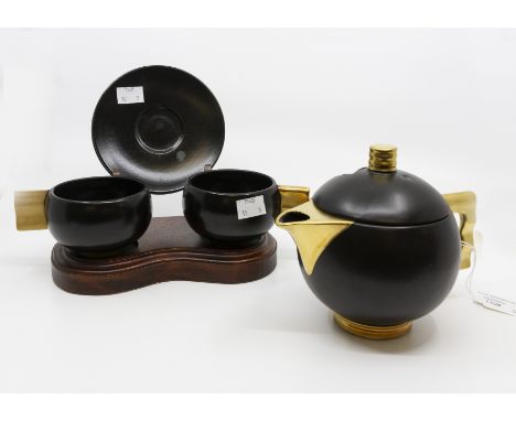 Carlton Ware black teapot with gold breakfast set (Glamour by Mariage Paris)