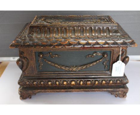  An 18th/early 19th Century Italian table top cassonne, of neo-classical design, softwood painted and gilt on gesso, decorate