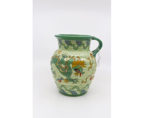 Charlotte Rhead for Crown Ducal, a Manchu jug, green tubelined decoration, ovoid form, signed to base, crown ducal stamp and 