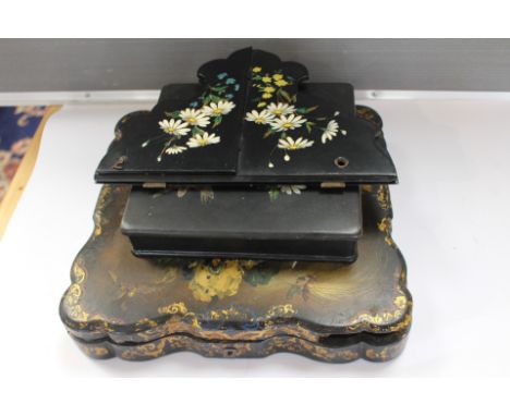 A Victorian papier mache games box (s.d) a wall bracket and box (3)