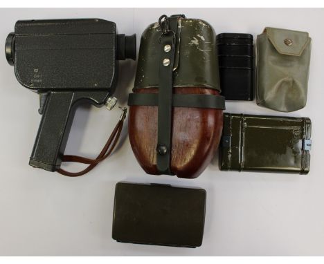 Russian Army Cine Camera PH-1 in black leatherette carrying case: West German BGS Water bottle and cup marked "HRE 59" and th