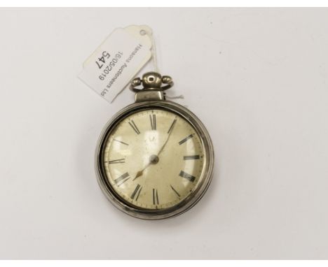 P Tompion, London, an early Victorian silver fusee pair cased pocket watch, 4.5cm white enamel dial with Roman numerals, move