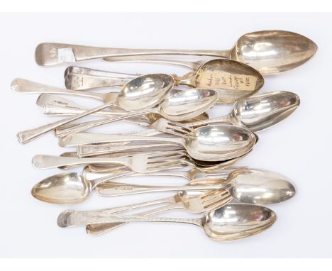 A quantity of Georgian and later Old English pattern and other flatware including serving spoons;14 spoons (table and dessert