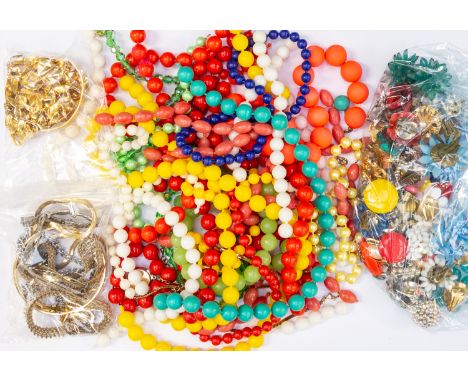 A box of assorted costume jewellery, mostly beads