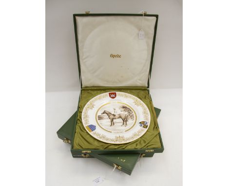 Three commemorative plates by Spode, 1980's, showing famous race horses to include Njinsky, Athenswood and Boucher, as new an