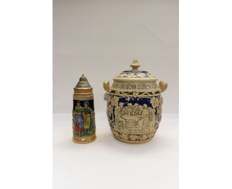 A Rumtoff Stoneware Christmas jar and a German Stein jug (2)