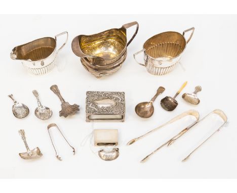 A quantity of silver including: Georgian style silver cream jug and twin handled sugar bowl, John Millward Banks, Chester 190