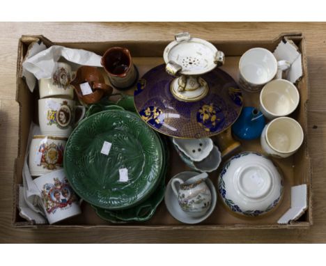 A Royal Worcester tazza (rivets) (A/F), late 19th Century, together with Japanese, Wedgwood leaf plates, Motto ware etc (1 bo