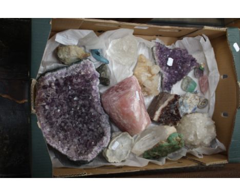 Assorted crystals including rose quartz and amethyst crystal