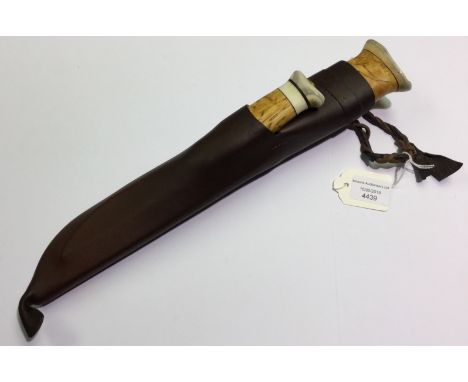 Finnish Puukko knife with 20cm long single edged blade with blued finish with contrasting bright polished edge. No makers mar