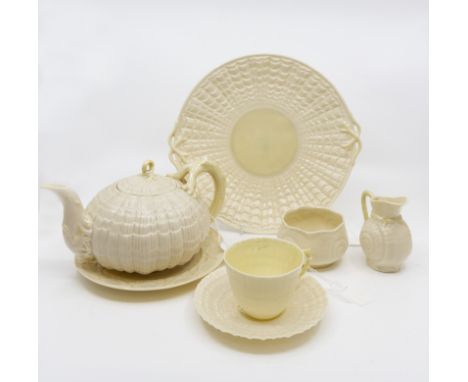 Belleek, mid 20th Century tea service, comprising tea pot, six tea cups, five saucers, six side plates, milk jug, sugar basin