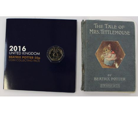 The Tale of Mrs Tittlemouse" 1910 first edition and 2016 United Kingdom Beatrix Potter coin collecting pack and loose Tiggy W