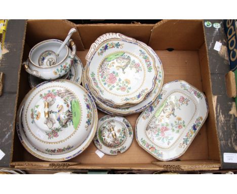 19th Century Spode Copeland part dinner service, including plates, covered sauce tureen, ladle, covered vegetable tureen, she