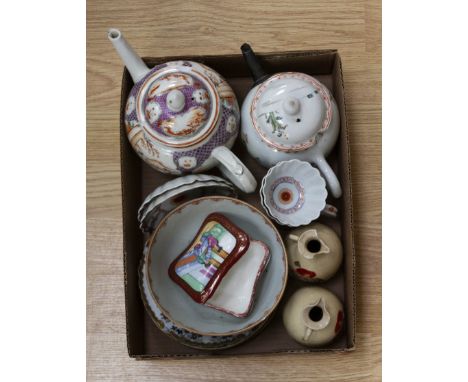 A collection of 19th Century and later Chinese porcelain, comprising two teapots, a slop bowl, a pair of ewers, a pair of tea