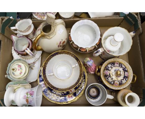 A collection of English ceramics including Coalport new embossed tea set, circa 1820, blue ground with floral cartouches and 