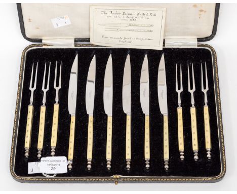  "The Tudor Dessert Knife and Fork" - a six piece dessert knife and fork set after originals from circa 1565, with stainless 