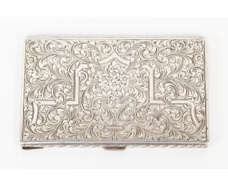 Early 20th century silver plated cigarette case, continental possibly French, embossed foliate and scroll decoration, size ap
