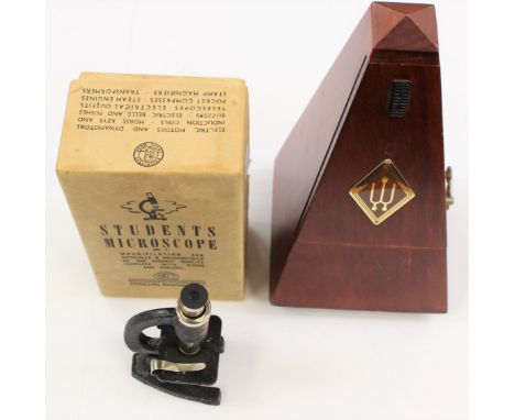 A boxed 1950's SEL students microscope and a Wittner metronome (2)