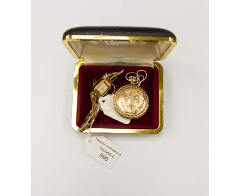 A 9ct gold ladies watch, circa 1930's, on a 9ct gold expander strap, total gross weight approx 12.3 gms, along with a gold pl