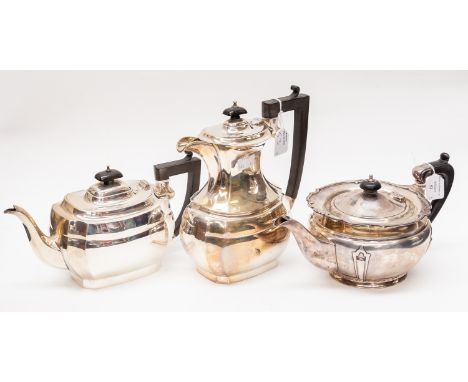 A George V Mappin &amp; Webb silver teapot, Sheffield 1928, ebony handle together with a George VI silver baluster teapot and